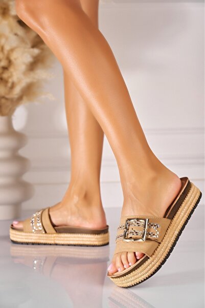 Joana Beige Slippers/Flip Flops from Palmira Textile