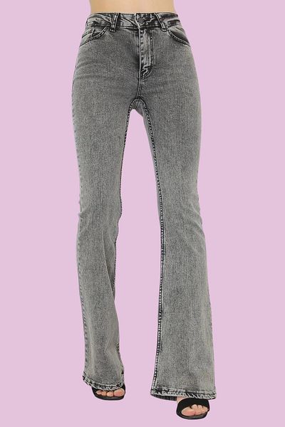 byhaziran butik Cezara Women's Smoked Lycra High Waist Spanish Leg Jeans