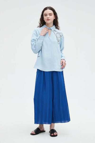 Nichii بلوزة نسائية بأكمام طويلة وطبعة زهور وياقة