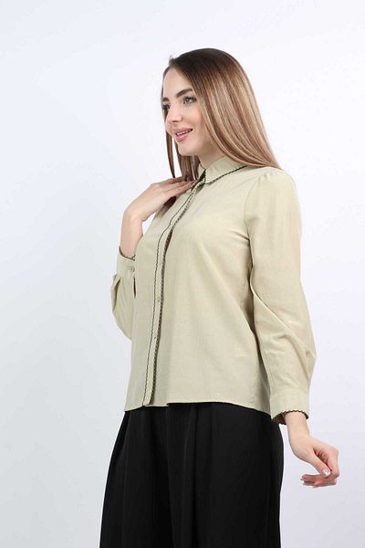Nichii Embroidered Collar Long Sleeve Solid Shirt