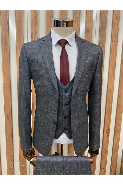 HÜRMEN Navy Blue Melange Vest Suit