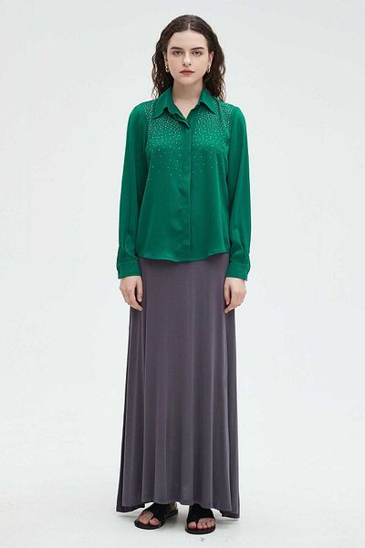 Nichii Women's Solid Long Sleeve Shirt with Collar