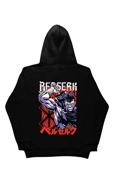 By Caspita Fashion Lenithra Berserk Guts Anime Back Printed Unisex Oversize Black Hoodie