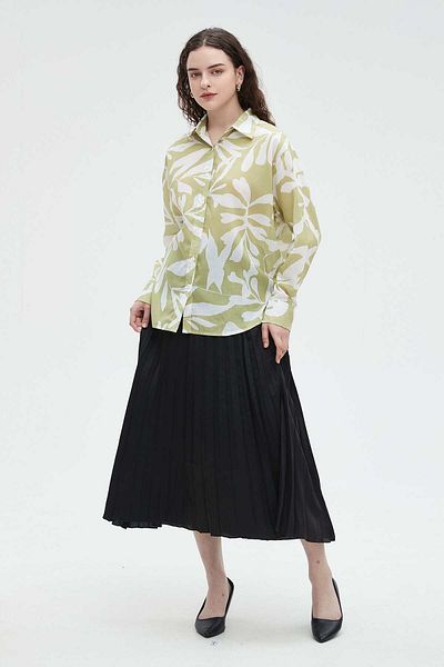 Nichii Women's Printed Long Sleeve Blouse with Tree Design