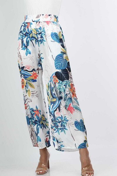 Nichii Women's Long Floral Print Pants with Side Ties at the Waist