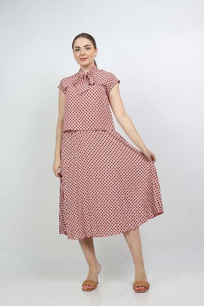 Nichii Women's Polka Dot Blouse with Neck Tie and Short Sleeves
