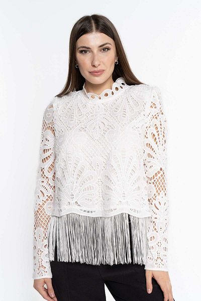 Nichii Women's Long Sleeve Blouse with Embroidered Cut-Outs