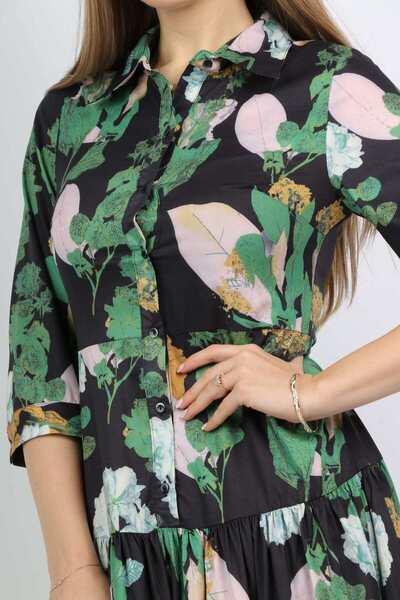 Nichii قميص نسائي مطبوع عليه زهور بأكمام ثلاثة أرباع