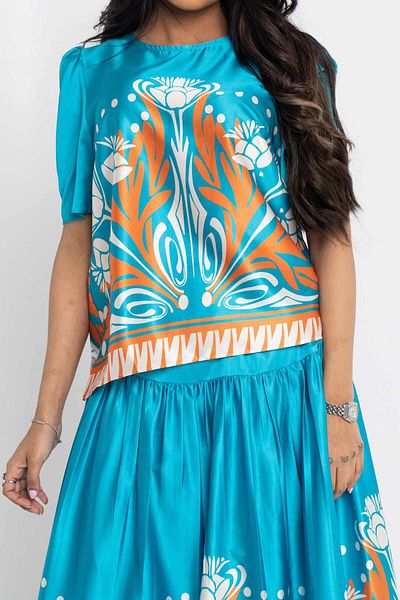 Nichii Wide Short Sleeve Printed Blouse