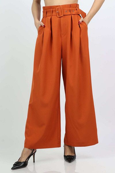Nichii Women's Classic High-Waisted Flared Pants with Wide Belt