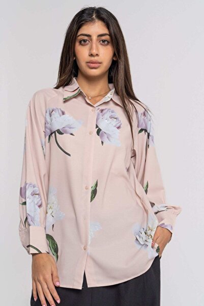 Nichii Floral Women's Long Sleeve Shirt with Wide Collar