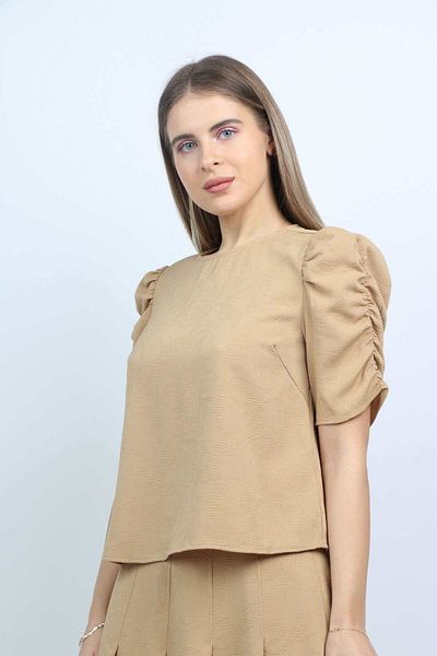 Nichii Women's Short Sleeve Ruffled Solid Blouse