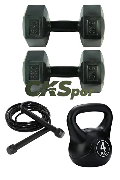 CKSpor Arbentedarik Dambıl Seti 2x5 Kg + Atlama İpi + 4 Kg Kettle Bell Seti –...
