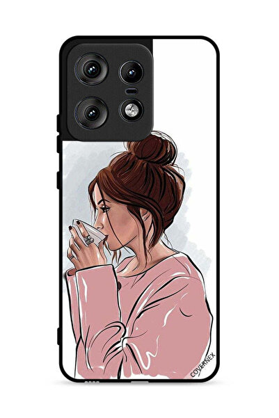 Covernex غطاء حماية لهاتف موتورولا إيدج 50 برو 5G، رسم فتاة تشرب الشاي