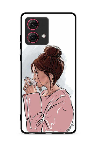 Covernex غطاء حماية لهاتف موتورولا موتو جي 84 5 جي، رسم فتاة تشرب الشاي