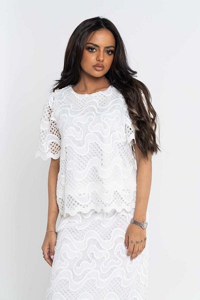 Nichii Women's Wide Short Sleeve Lace Blouse