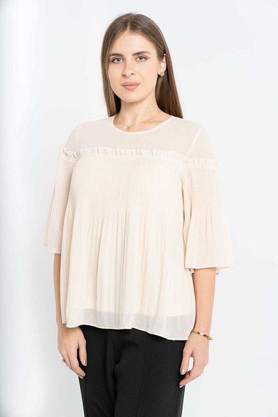 Nichii Women's Long Top with Delicute Pleats, 3/4 Sleeves, Loose Fit