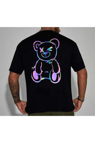 Harajuku Style Μαύρο αρκουδάκι με στάμπα, υπερμεγέθης, unisex, μοντέρνο σχέδιο.