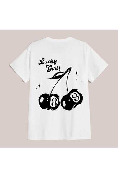 Harajuku Style Imprimeu alb cu cireșe (cherry) pentru femei, model supradimen...