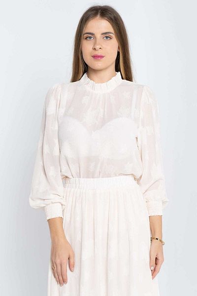 Nichii Women's Classic Long Printed Chiffon Blouse with Long Sleeves and Cuffs
