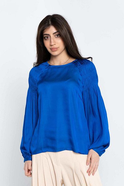 Nichii Women's Solid Long Sleeve Blouse with Ruffled Shoulder Detail