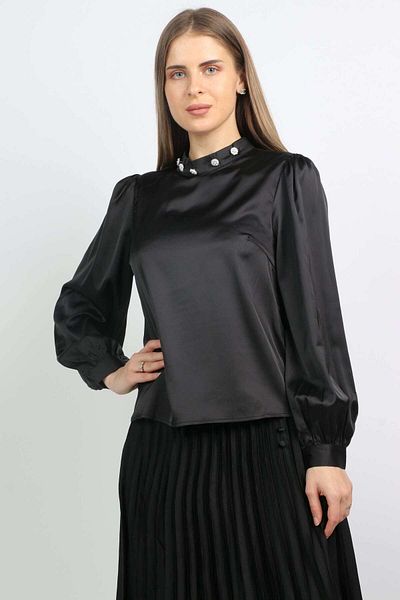 Nichii Women's Long Sleeve Plain Satin Blouse