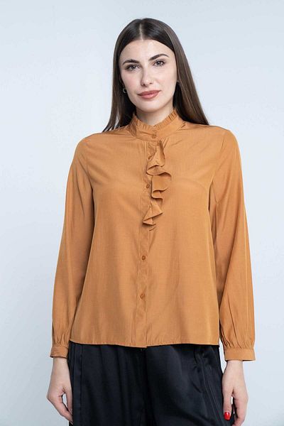 Nichii Solid Front-Button Ruffled Long Sleeve Blouse