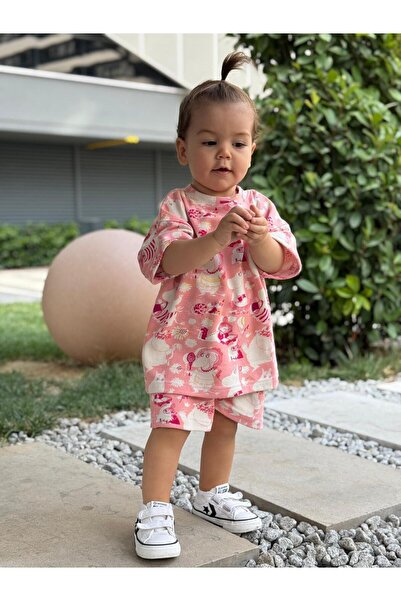 BabyDia Patterned Girl's Shorts Suit