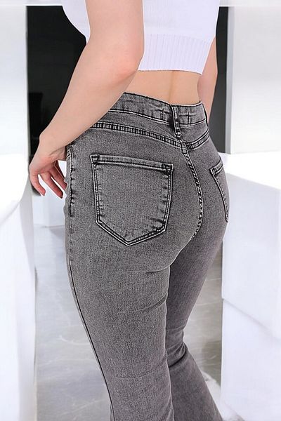 byhaziran butik Hestia Smoked Spanish Leg High Waist Lycra Women's Jeans