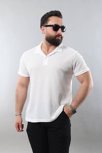 STOCX Men's Gray Buttoned Polo Neck Pique Textured T-Shirt