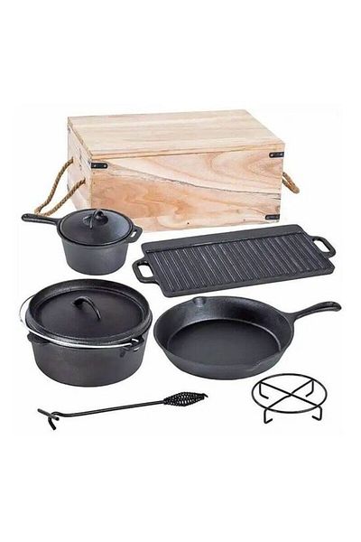 Perfect Home Set pentru gatit cu ceaun, gratar, tigaie, oala, fonta, 6 piese, Perfect Home