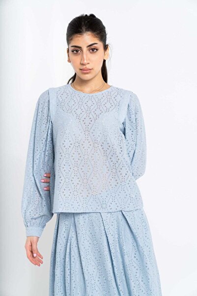 Nichii Women's Long Sleeve Printed Lace Blouse