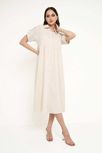 Nichii Wide Midi Shirt with Front Buttons and Half Sleeves