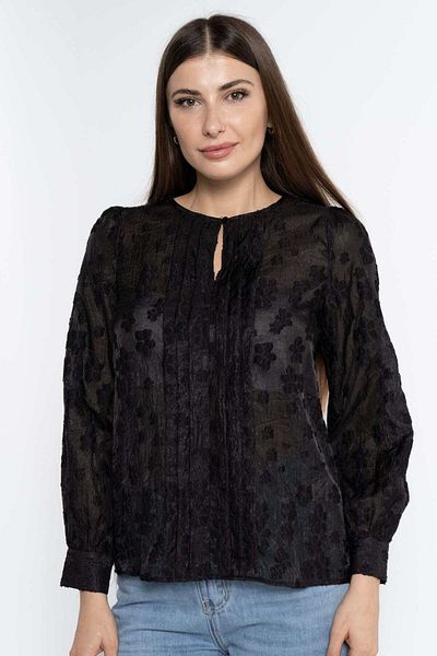 Nichii Transparent Long Sleeve Women's Blouse with Floral Embroidery