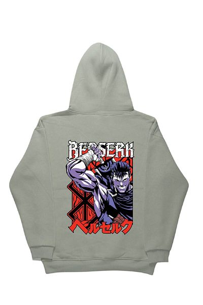 By Caspita Fashion Lenithra Berserk Guts Anime Back Printed Unisex Oversize Gray Hoodie
