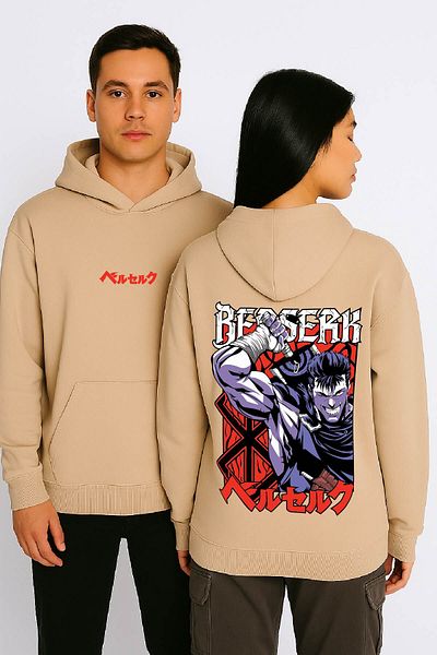 By Caspita Fashion Lenithra Berserk Guts Anime Back Printed Unisex Oversize Beige Hoodie