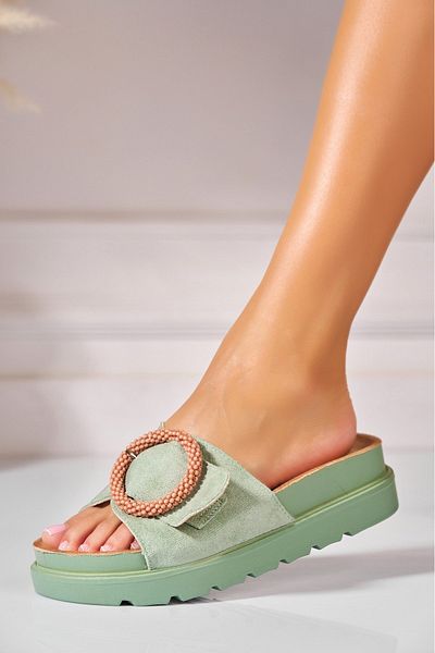 Joana Green Slippers/Flip Flops Made of Eco-Suede Leather Licya