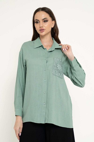 Nichii Women's Solid Shirt with Front Buttons and Long Sleeves and Pocket