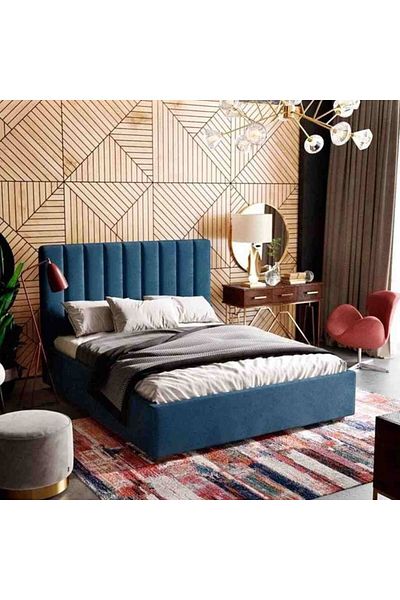 modern suite Torino | Single bed, velvet fabric, size 100*200*120 cm, blue color
