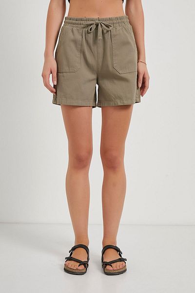 Modasultan Women's Linen Shorts with Tight Fit Waist and Elastic Tie Detail and Pockets