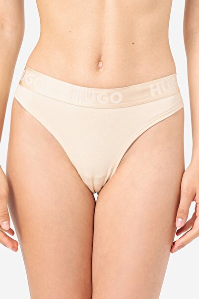 HUGO , Tanga panties with logo band at waist, Light Beige, XL