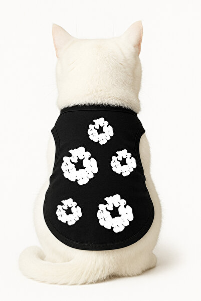 Buddy Store Cat Outfit Clothes Singlet - Denim Tears Printed Black Singlet - Size L