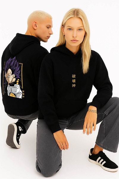 By Caspita Fashion Lenithra Dragon Ball Vegeta Anime Back Printed Unisex Oversize Black Hoodie