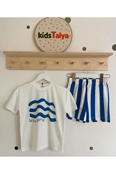 kidstalya Striped Shorts Suit-Blue