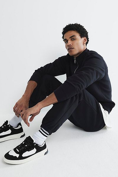 The Champ Clothing Men's Black Half Zip Sweatshirt 3 Thread Raised Oversize Cut