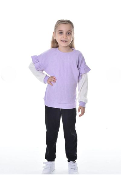 ruhaay Sleeve Ruffle Detail 100% Cotton Long Sleeve Girls Bottom Top Set