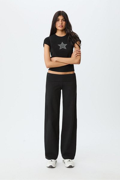 Stradivarius Straight fit trousers with fold-over waist