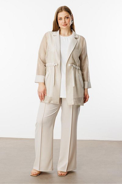Moda İlgi Costum dublu pentru femei, mărime mare, guler mono, țesătură din plasă, 0260 Stone
