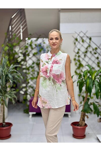 Punta Otantik LS8819A Αμάνικη βαμβακερή ιταλική μπλούζα με τσέπες σε λευκό χρώμα