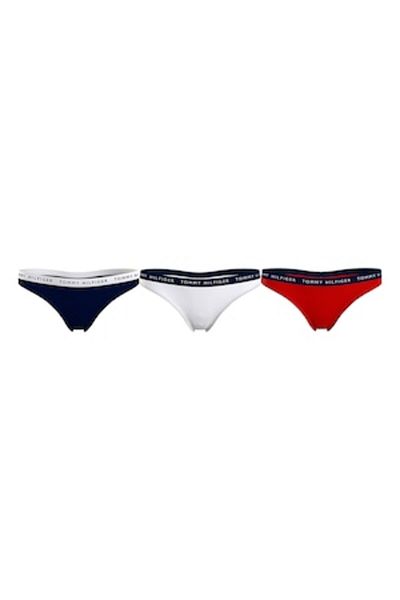 Tommy Hilfiger , Set de chiloți tanga cu bandă cu logo în talie - 3 perechi, Roșu, Alb, Albastru, XS